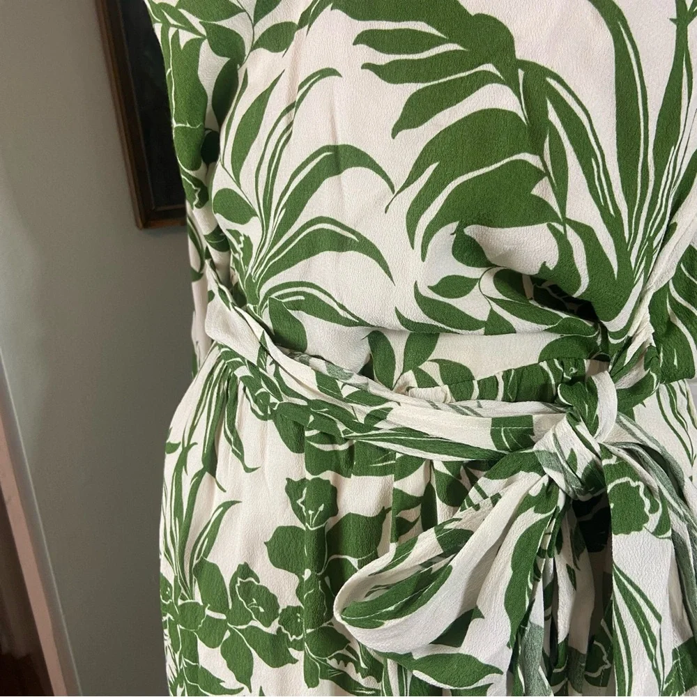 L*Space Geneva Bell Sleeve Tropical Green Leaf Print Mini Dress Hawaiian Small S - Picture 4 of 15
